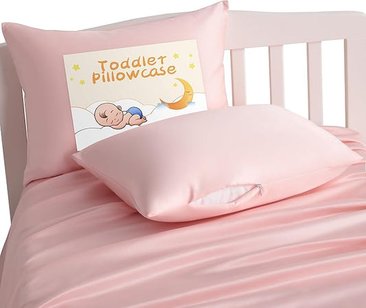 NTBAY Zippered Silk Satin Toddler Pillowcases - 2 Pack Hidden Zipper 13x18 Pillowcases - Luxury and Silky Baby Travel Pillow Covers, Pink
