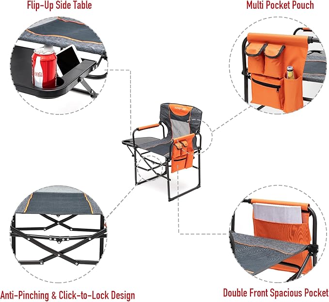 SUNNYFEEL Camping Directors Chair, Heavy Duty,Oversized Portable Folding Chair with Side Table, Pocket for Beach, Fishing,Trip,Picnic,Lawn,Concert Outdoor Foldable Camp Chairs