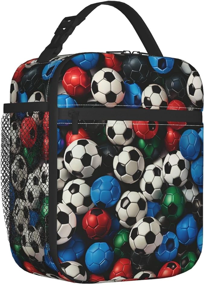 Reusable Soccer Lunch Box for Kids Girls Boys Women Adult, Insulated Sport Lunch Bag,Polyester Cooler Gaming Handbags Case for School Picnic Work Travel Beach or Hiking (Colorful)