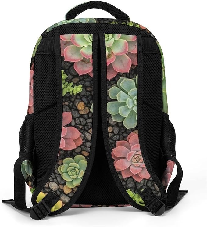 Casual Laptop Backpack Purse Succulent Plants, Cute Travel Bag with Tumbler Holder for Nurse Teacher College Commute