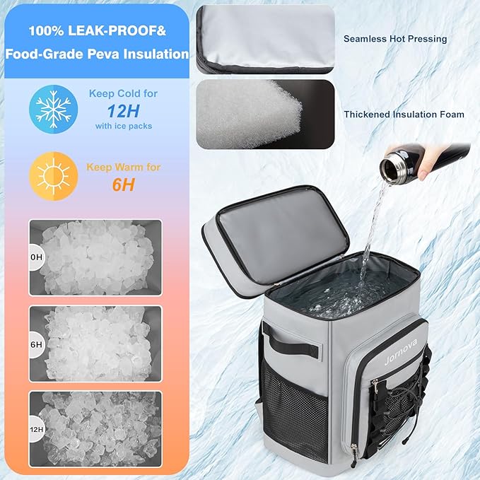 Insulated Cooler Backpack, 40L Leakproof Backpack with Double Compartments for Men & Women, Large Lunch Cooler for Camping, Beach, Travel, Picnic, Up to 48 Cans