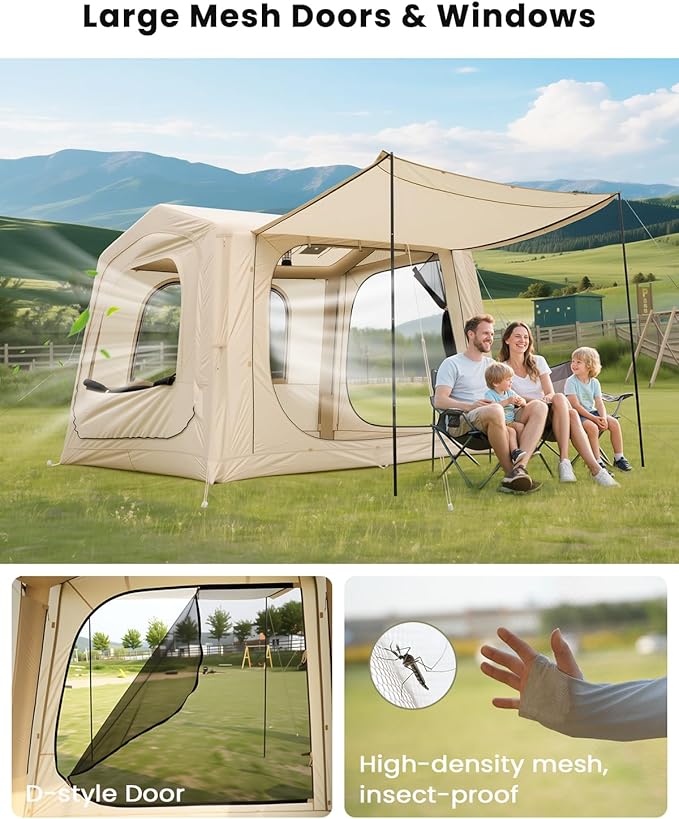 Inflatable SUV Tents for Camping, Pop Up Car Tent, Large SUV Tent Attachment for Camping, 2 in 1 Inflatable Tents Attach to Back Car with AC Port - Khaki