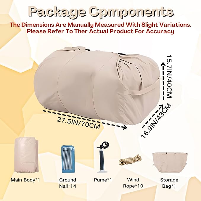 Inflatable Tent, Outdoor Easy Setup Inflatable Tents for Camping, Portable Blow Up Tent with Stove Jack, Cotton Canvas Material for Glamping, for 4 Season, 4/6/8/10 Person Use