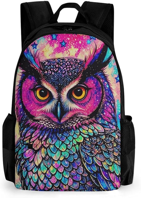 Supdreamc Backpack Multipurpose Anti-Theft Large Capacity Bookbag, Galaxy Owl Travel Hiking Daypack With Side Pockets