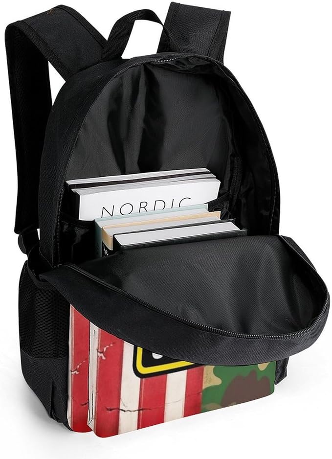 Supdreamc Polyester Daypack Bookbag for Gym Business Bicycle, Large Capacity Multipurpose Anti-Theft Carry On Bag, American Flag Army Green Camo Usa Retro Camouflage Travel Hiking Daypack