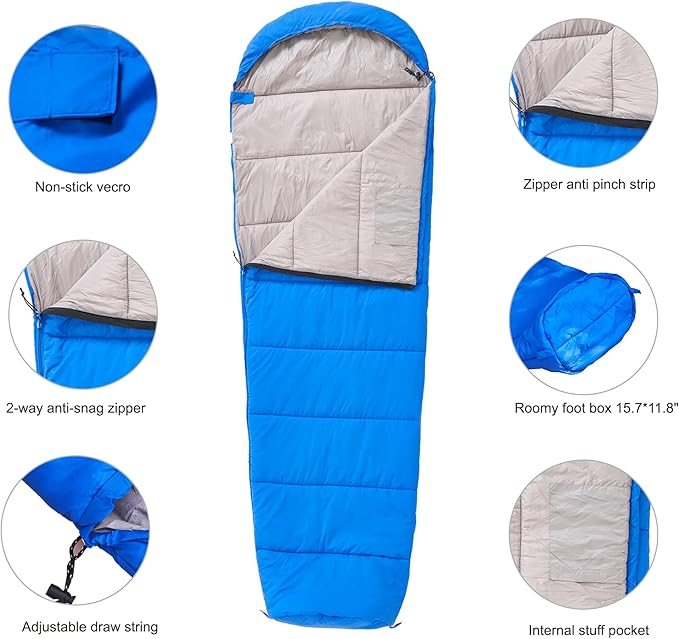 Lightweight Mummy Sleeping Bag 2.87lbs, Backpacking Sleeping Bag 42℉-55℉, Nylon Shell and Lining, Compact, Ultralight Sleeping Bag for Backpacking Camping Hiking