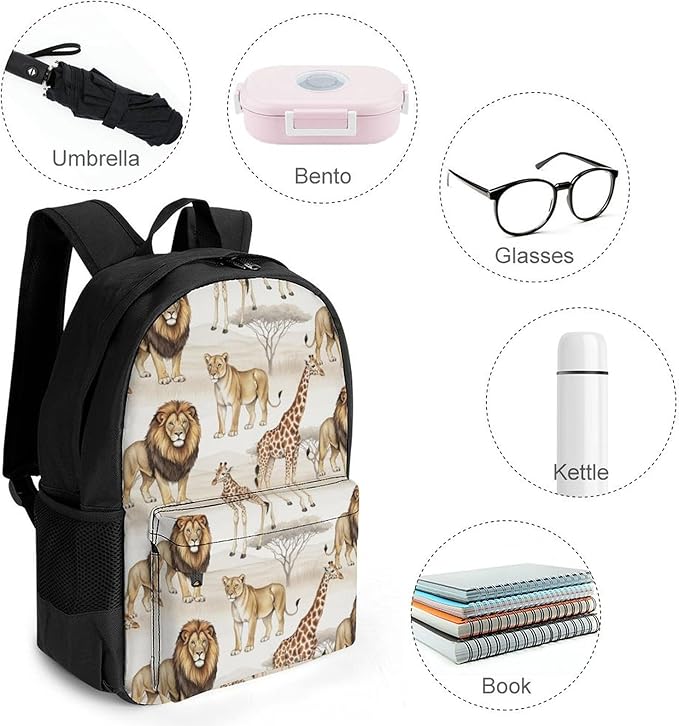 Sturdy College Bookbag Giraffe Lion Travel Hiking and Camping with Large Capacity Backpack for Men Women