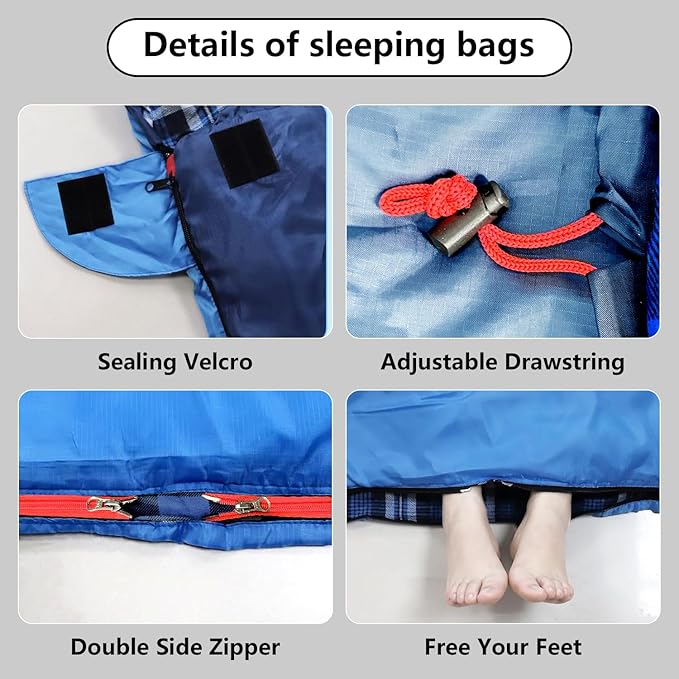 ShinHye Double Sleeping Bag for Adults with 2 Pillows, Camping Sleeping Bags Flannel Cotton 2 Person Sleeping Bags XXL Queen Size Sleeping Bag for Cold Weather