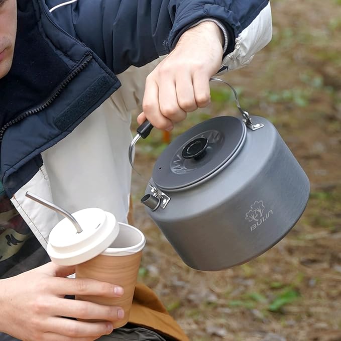Bulin Camping Kettle, 2.2L Large Portable Stovetop Tea Kettle Fast Heating Boiling Hot Water for Open Fire Lightweight Coffee Pot with Anti-Scald Handle & Carry Bag for Outdoor Hiking Picnic Travel