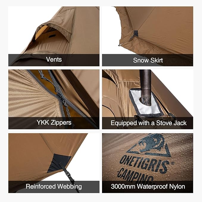 OneTigris Northgaze 2.0 Hot Tent with Stove Jack - 2-Person Ultralight Tent, 6.2lbs with 2 Doors, Waterproof & Wind-Resistant for 4-Season Camping, Backpacking, and Hunting