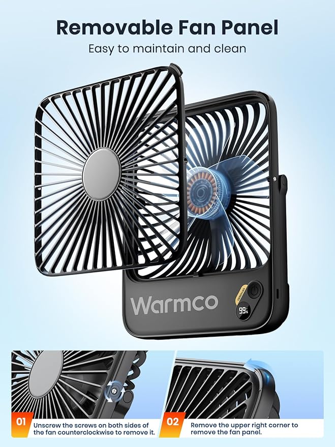 Warmco 10000mAh Portable Travel Fan 7-inch, [10-24H Runtime] Ultra-thin Digital Display Small Desk Battery Operated Fan for Camping, Office, Bedroom, Cruise Essentials 2025