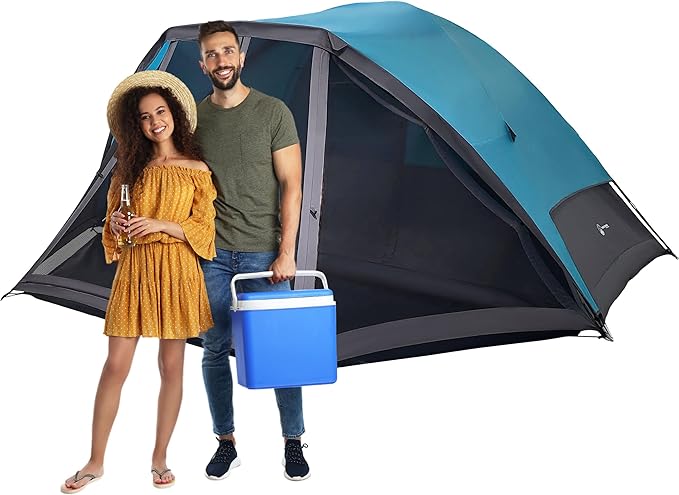 Camping Tent - Water-Resistant Cabin Style Outdoor Shelter with Built-in Screen Tent and Carrying Bag by Wakeman Outdoors