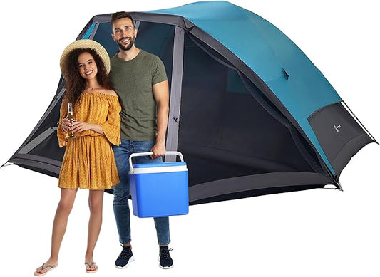 Camping Tent - Water-Resistant Cabin Style Outdoor Shelter with Built-in Screen Tent and Carrying Bag by Wakeman Outdoors