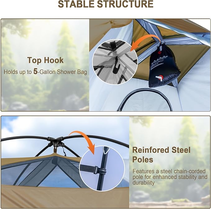 Camping Shower Tent, 7.9 FT Extra Tall Oversize Privacy Tent, Portable Outdoor Bathroom Toilet Tent with Floor, Easy Set Up Privacy Shelter for Dressing, Hiking, Fishing, UPF50+