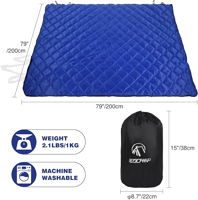 REDCAMP Large Outdoor Camping Blanket with Sherpa Lining, Waterproof and Windproof Cold Weather Blanket for Camping Stadium, Machine Washable 79"x 79" Blue