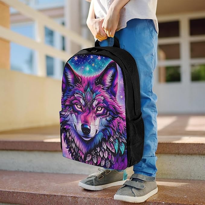 Supdreamc Men Women Polyester Naive Wolf Head Pink Daypack Bookbag Big Capacity Shoulder Bag With Padded Straps for Climbing Travel Walking Cycling