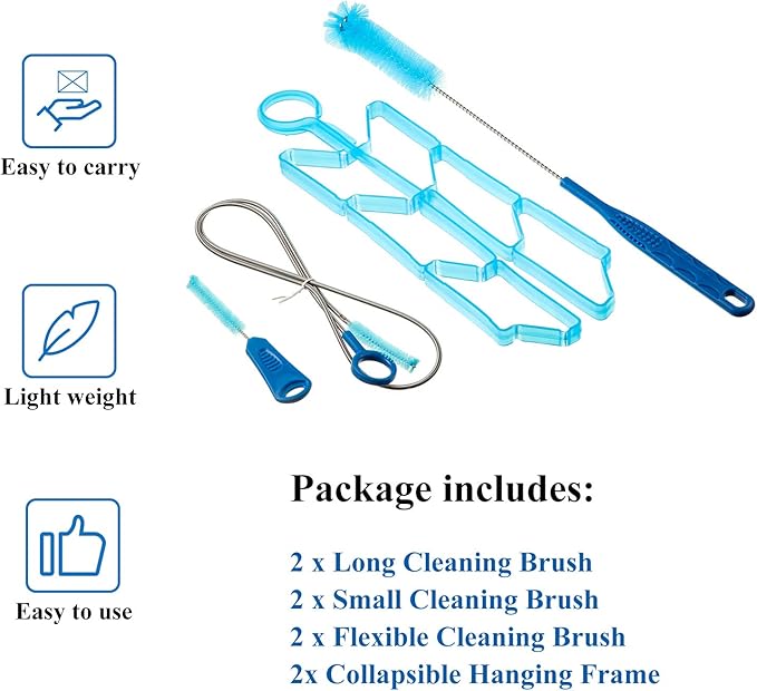 Patelai 2 Set 8 in 1 Hydration Bladder Cleaning Kit Includes 3 Different Brushes and Drying Collapsible Bladder Frame, Water Reservoir Backpack Cleaning Kit
