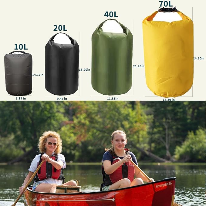 Dry Bags Waterproof, Ultralight Dry Sack, 10L/20L/40L/70L Waterproof Bags,Roll Top Sack for Kayaking, Beach, Rafting, Boating, Hiking, Camping,Swimming (Black, 10L)