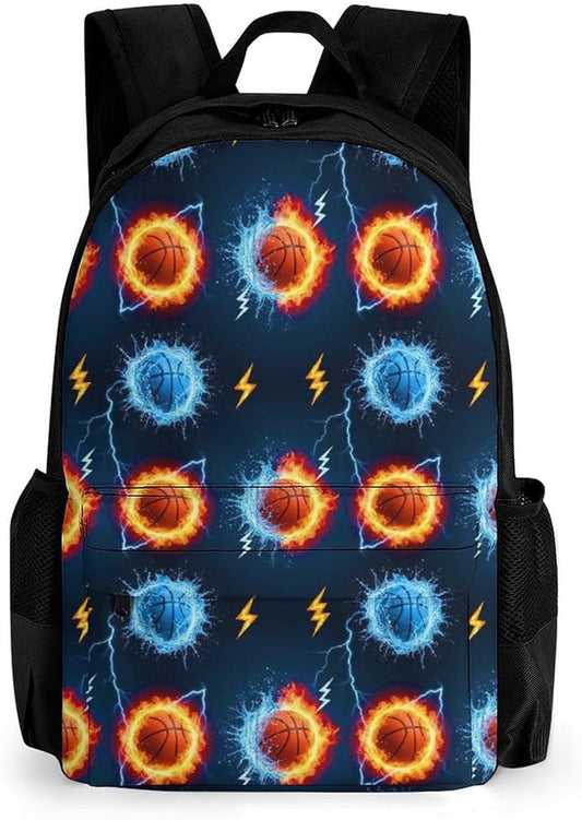 Casual Daypack Multipurpose Anti-Theft Large Capacity Carry On Bag, Water Fire Flame Basketball Casual Daypack Climbing Shoulder Bag With Padded Straps