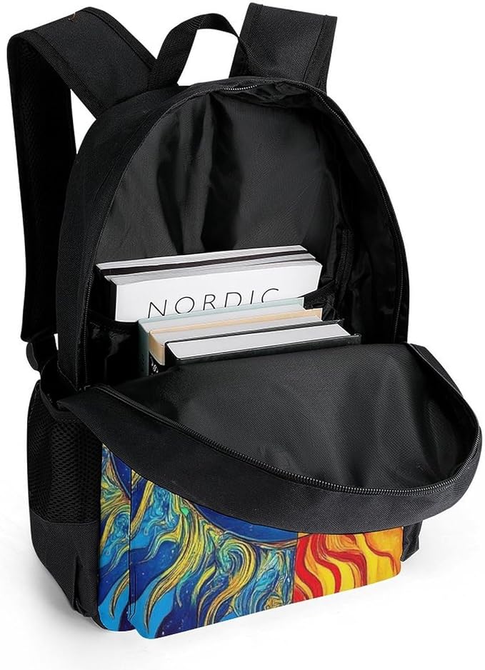 Supdreamc Men Women Polyester Blue Yellow Sun Moon Art Casual Daypack Large Capacity Carry On Bag With Adjustable Shoulder Straps for Camping Work Running