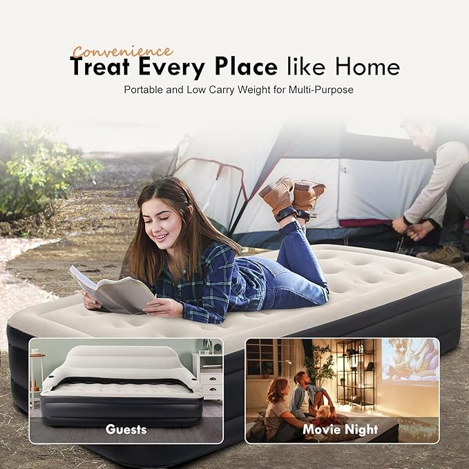 DIMAR GARDEN Twin Size Air Sofa Bed Mattress with Headboard and Pump,Blow Up Couch Inflatable Bed