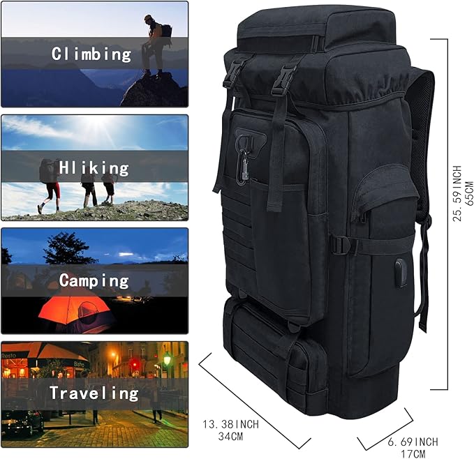 80L/100L Hiking Camping Backpack Outdoor Travel Climbing Rucksack Military Trekking Knapsack Molle 3 Days Assault Pack