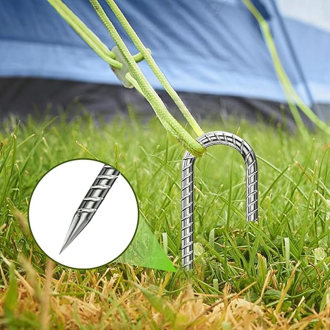 12 Inch Rebar Stakes, Heavy Duty J Hook Tent Stakes, Long Galvanized Ground Anchors Metal Spikes Landscape Yard Stakes for Signs, Trampoline, Chain Link Fence, Outdoor Decoration (10)