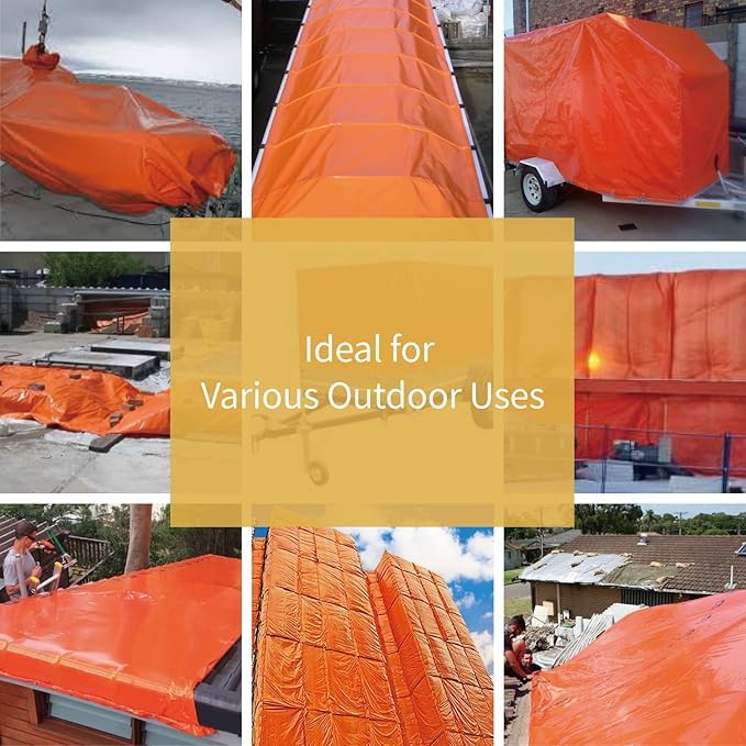 GUARD SHIELD Orange Tarp 8x12 Feet Tarps High Visibility Outdoor Poly Cover Lightweight 6mil