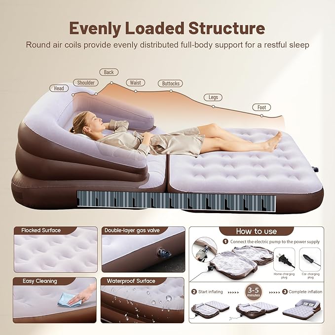 Full Size Inflatable Sofa Bed with Air Pump,2-in-1 Portable Blow-Up Air Couch,Inflatable Couch Bed and Folding Air Mattress for Home,Camping,and Guests