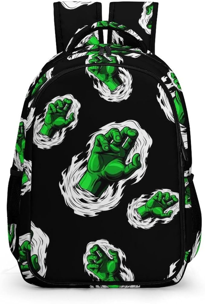 Water Resistant College Bookbag Zombie Hand Smoking WeedLeaf Leaves Art Black, Sturdy Laptop Backpack with Water Bottle Pockets for Men Women Travel Work