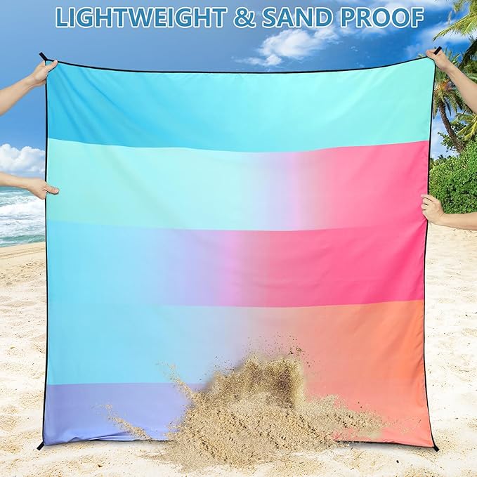 Beach Blanket Waterproof Sandproof Beach Mat 79" X 83"/10'x9'for 2-8 Adults Quick Drying Outdoor Picnic Mat Beach Accessories for Travel, Camping, Hiking
