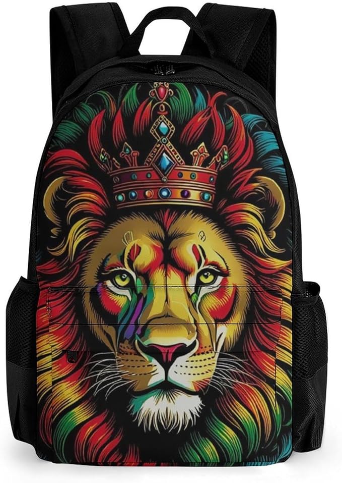 Polyester Daypack for Camping Travel Walking Cycling, Big Capacity Anti-Theft Multipurpose Bookbag, Lion Rasta Camping Outdoor Backpack