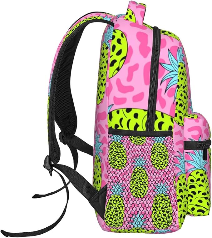Men Women Lightweight Leopard Pineapple Pink Pattern Backpack Large Capacity Carry On Bag With Padded Straps for Sports Work Walking Cycling