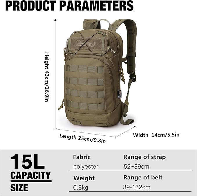 Mardingtop 15L Tactical MOLLE Hydration Backpack – Small Military Bag for Motorcycle, Hiking, Riding, Biking & EDC Daypack