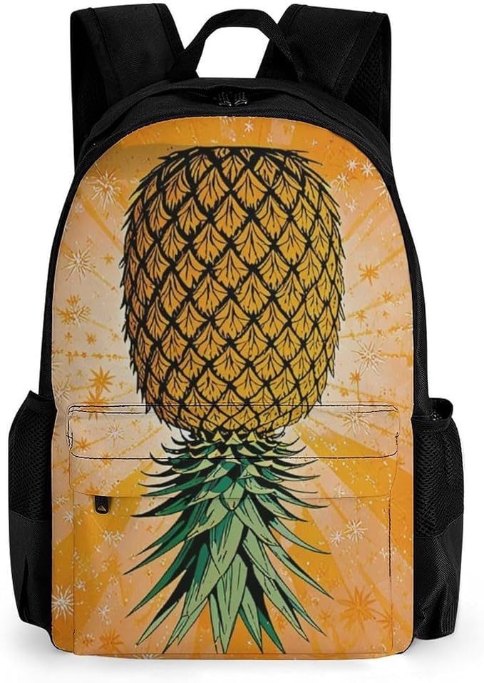 Daypack Backpack Polyester Multipurpose Anti-Theft Upside Down Pineapple Shoulder Bag Big Capacity Gym Outdoor Hiking Backpack With Smooth Zippers