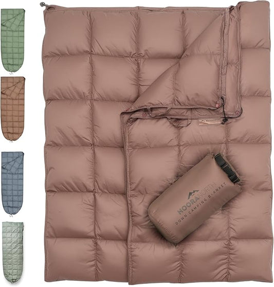 Down Camping Blanket with Footbox – Lightweight, Packable, Water Resistant Backpacking Quilt & Warm Puffy Compact Outdoor Throw – 52x77 with Stuff Sack for Stadium, Hiking & Travel
