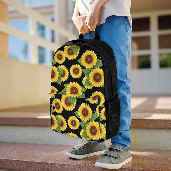 Sports Gym Outdoor Backpack Floral Sunflower College Bookbag with Large Capacity Rucksack for Men Women