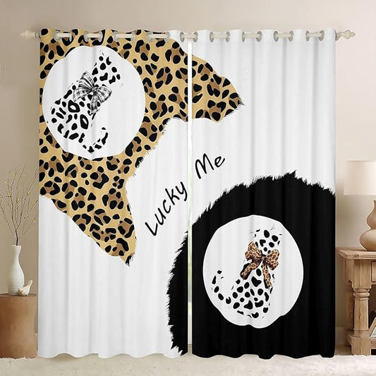 Manfei Lucky 8 Balls Blackout Curtains Brown Leopard Print Window Drapes,Wild Animals Skin Print Window Treatments,Kids Boys Girls Room Decor,Grommet Top 2 Panel Set Bedroom Curtains, 38Wx45L inch
