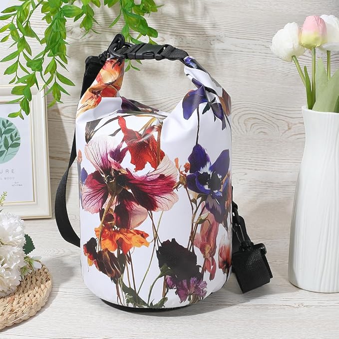 Floating Waterproof Dry Bag Backpack 5L Lightweight Floral Pattern PVC Roll Top Dry Sack Bag for Kayaking Boating Camping Fishing Swimming Beach Rafting Hiking Outdoor Activities