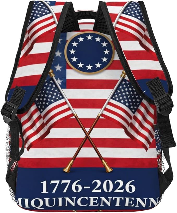 Men Women Polyester America 250th Anniversary USA Patriotic Freedom Art Daypack Big Capacity Shoulder Bag With Smooth Zippers for Hiking Work Walking Cycling