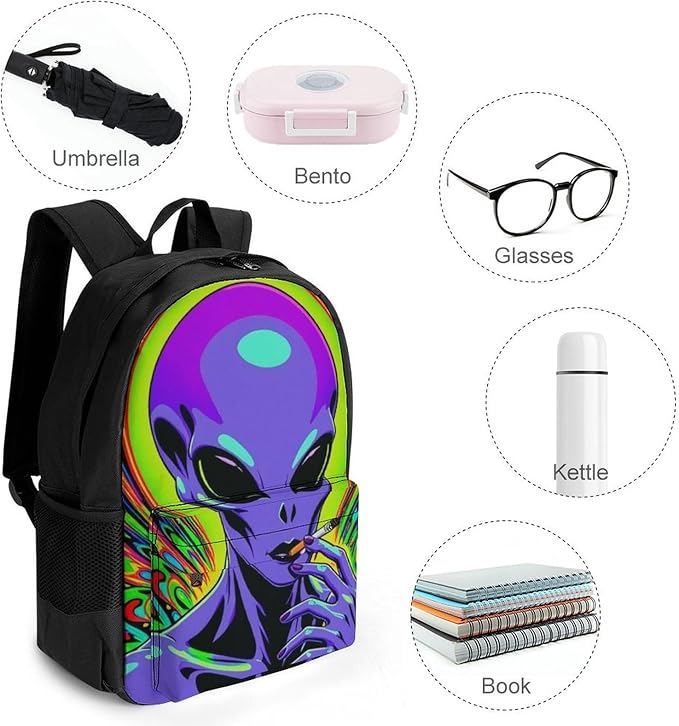 Backpack Polyester Multipurpose Anti-Theft Trippy Alien Art Shoulder Bag Big Capacity Gym Outdoor Hiking Backpack With Padded Straps