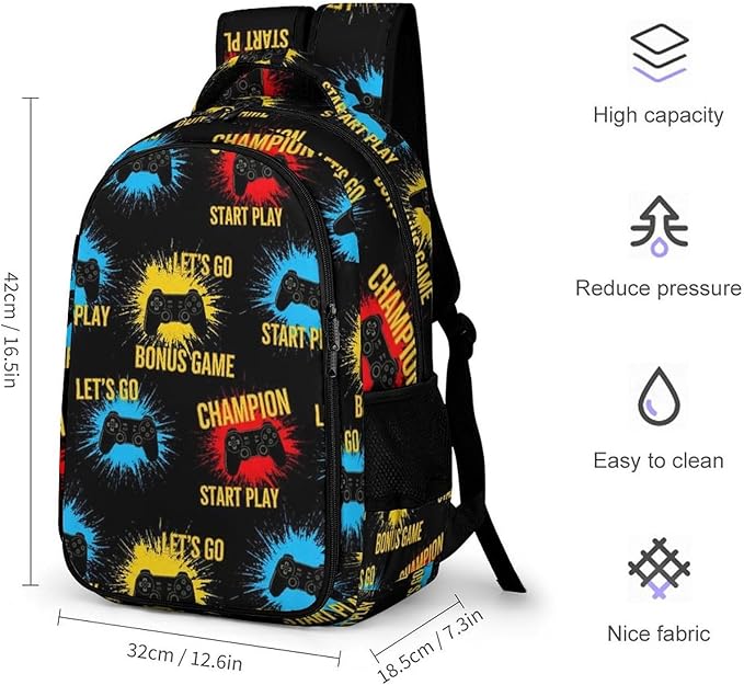 Casual Travel Laptop Backpack Games Joystick Play Video Game, Lightweight Anti Theft Computer Bag with Large Capacity for Men Women College Work