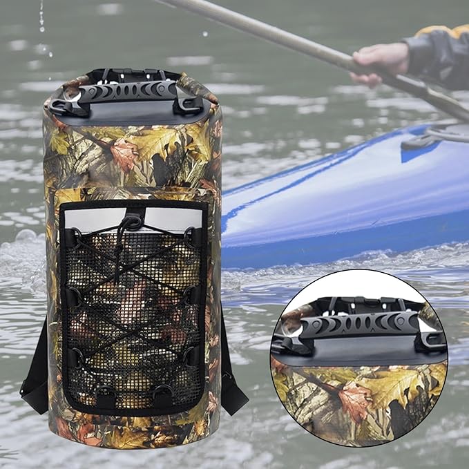 Yiju Waterproof Dry Bag Backpack Durability Lightweight Multifunctional Storage Bag for Travel Boating Camping Hiking, Leaves Pattern