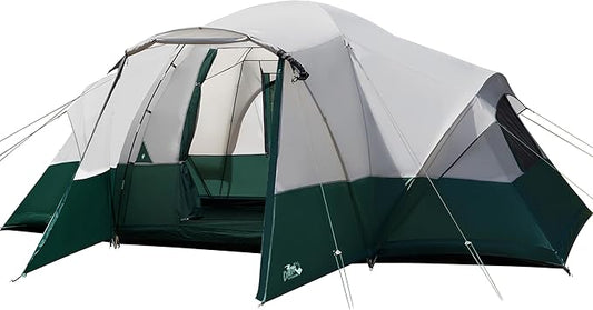 8/10/11 Person Camping Tent with Porch, Large Family Tents for Camping, PU1000MM Waterproof Tent with 5 Mesh Windows, Removable Rainfly, Reflective Windproof Rope, Big Dome Tent Fits 3 Queen Airbeds