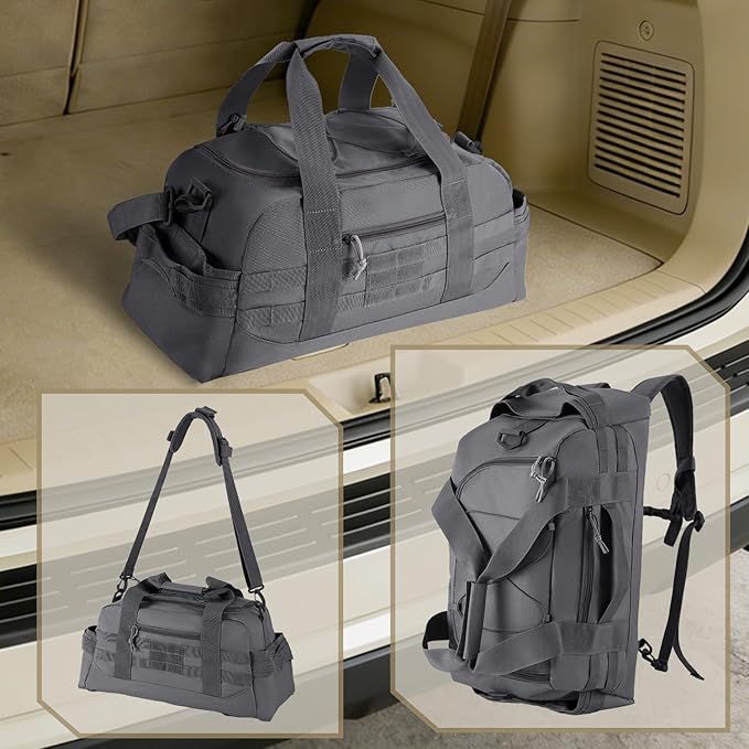 35L Large Duffle Bag, 3-in-1 Tactical Backpack MOLLE Pack for Sports/Gym/Outdoor, Grey
