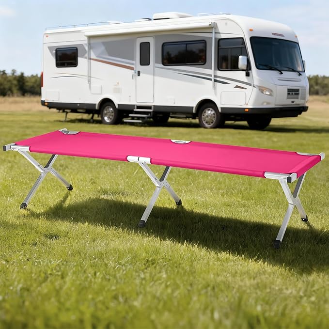 Camp Bed, Portable Folding Camping Cot for Adults,Indoor Outdoor Portable Sleeping Cot for Hiking, Camping with Carrying Bag Army (Pink)