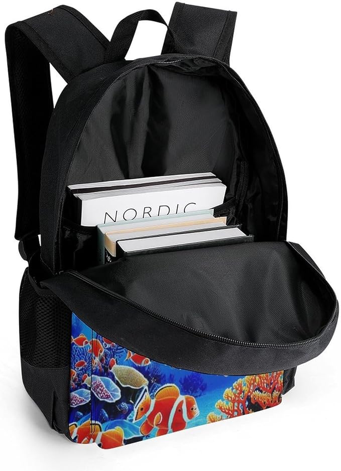 Daypack Anti-Theft Multipurpose Large Capacity Shoulder Bag, Colorful Sea Ocean World Dolphin Tropical Fishes Coral Travel Hiking Camping Rucksack With Smooth Zippers