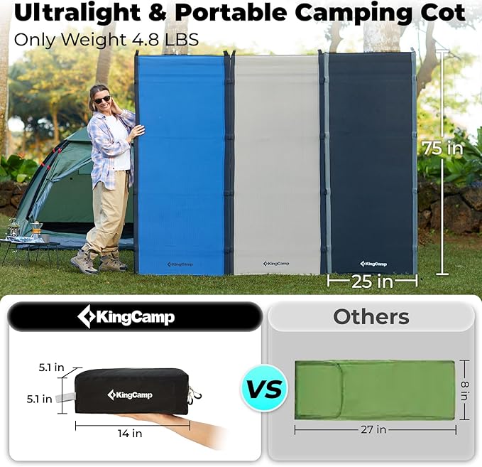 KingCamp Ultralight Camping Cot, Portable Folding Tent Camping Bed, Heavy Duty Sleeping Bed with Pillow for Adults Outdoor Backpacking Travel Hiking, Supports 350LBS, Orange