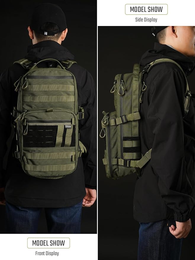 TACTICAL_GEEK ModCase B2 Ultimate EDC Tactical Backpack,14L High-Capacity, Anti-Shock Laptop Compartment, Waterproof, Molle System, for Hiking, Camping, Commuting, Backpacking Daypack Rucksack, Green
