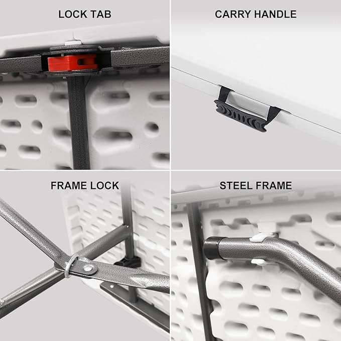 6ft Table, Foldable Table with Foldable, Easy to Carry, for Family Gatherings, Outdoor Gatherings, Indoor